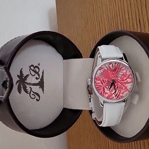 Authentic Tommy Bahama Pink Palm Leaves Face Watch